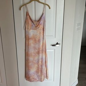 Lulu’s satin midi dress tie dye pastel orange
